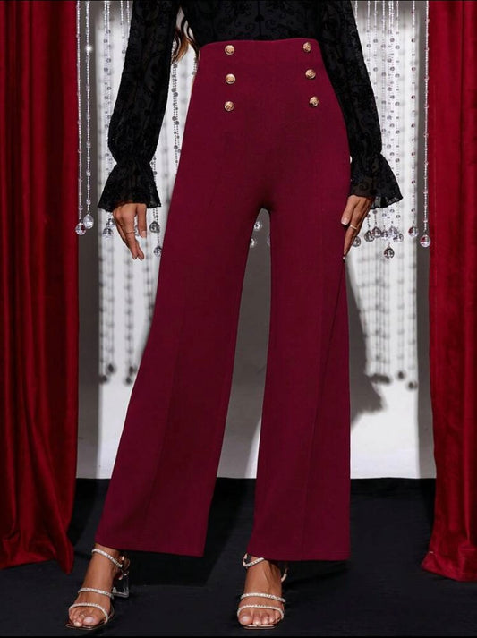 CM-BS194531 Women Elegant Seoul Style High Waist Button Detail Flare Leg Pants