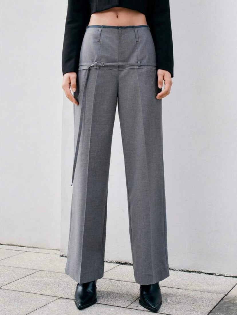CM-BS899867 Women Elegant Seoul Style Zipper Fly Solid Straight Leg Pants - Gray