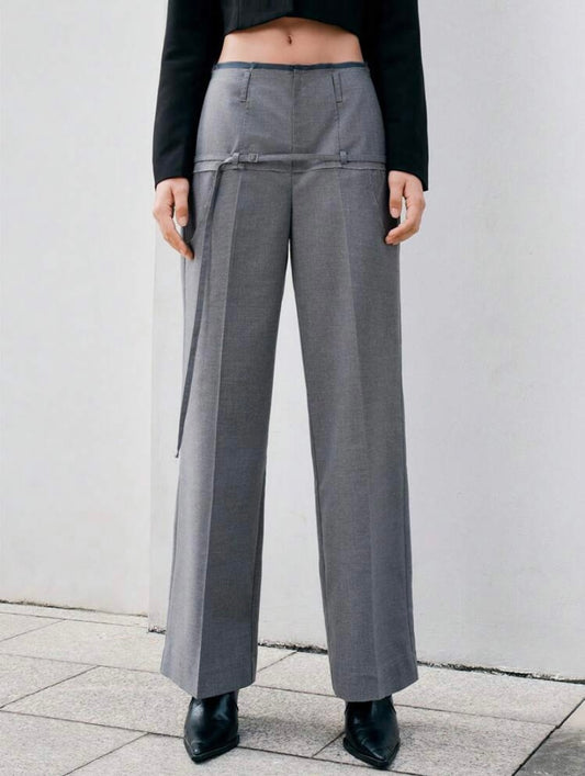 CM-BS899867 Women Elegant Seoul Style Zipper Fly Solid Straight Leg Pants - Gray