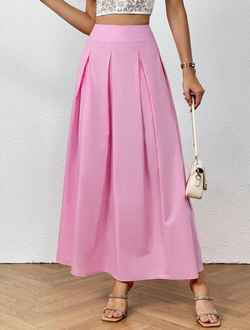 CM-BS443665 Women Casual Seoul Style High Waist Fold Pleated Detail Skirt - Pink