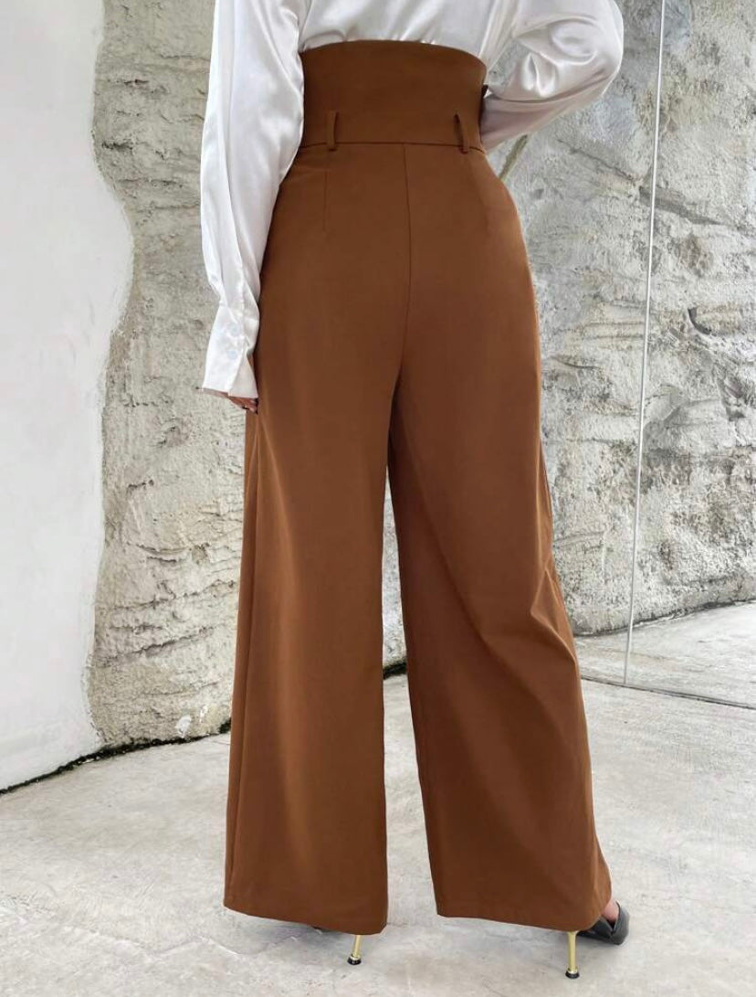 CM-BS052776 Women Elegant Seoul Style High Waist Plicated Detail Wide Leg Pants