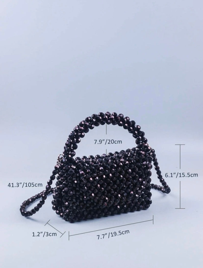 CM-BGS163585 Women Trendy Seoul Style Mini Beaded Satchel Bag Top Handle - Black