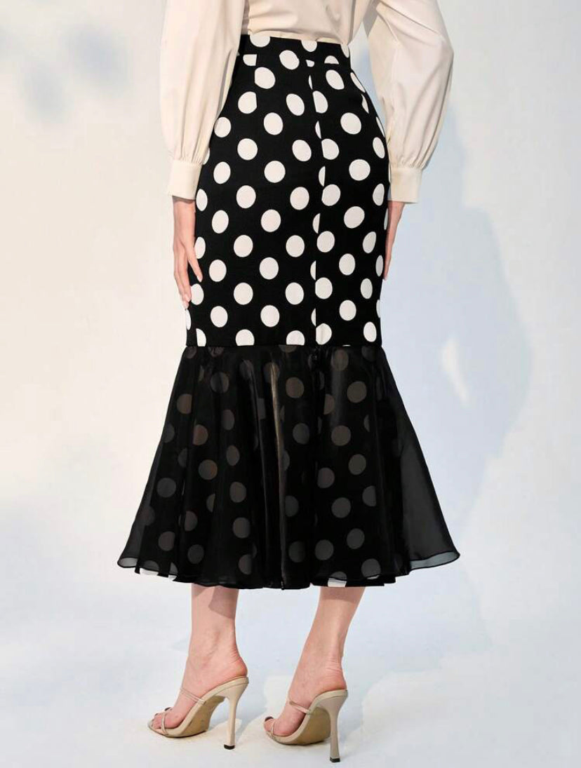 CM-BS108010 Women Elegant Seoul Style Polka Dot Mermaid Hem Skirt