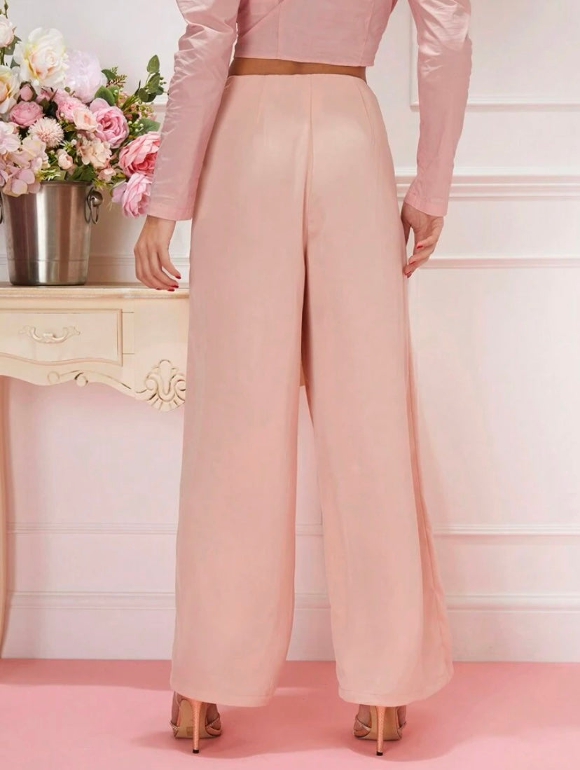 CM-BS553413 Women Elegant Seoul Style High Waist Solid Wide Leg Pants - Pink