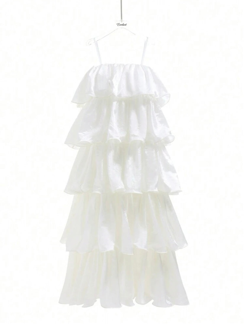 CM-DS026145 Women Elegant Seoul Style Sleeveless Solid Layered Cami Dress - White