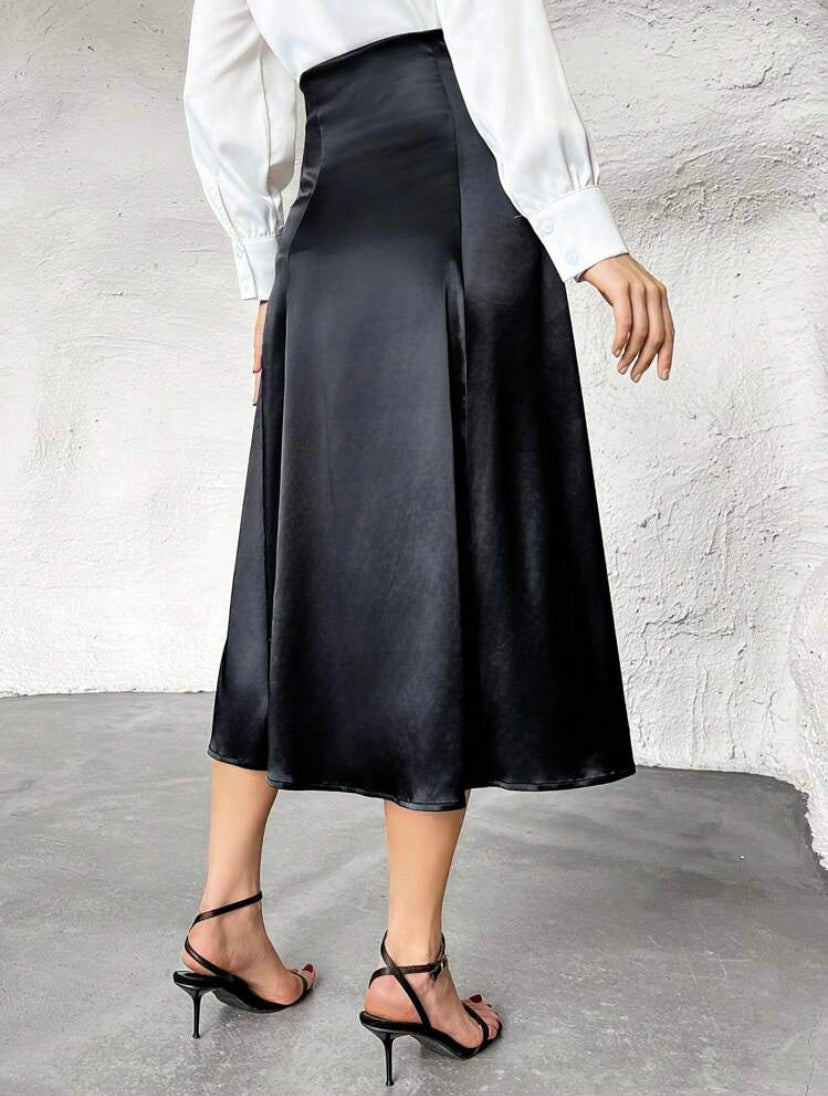 CM-BS639959 Women Elegant Seoul Style High Waist Button Front Skirt - Black