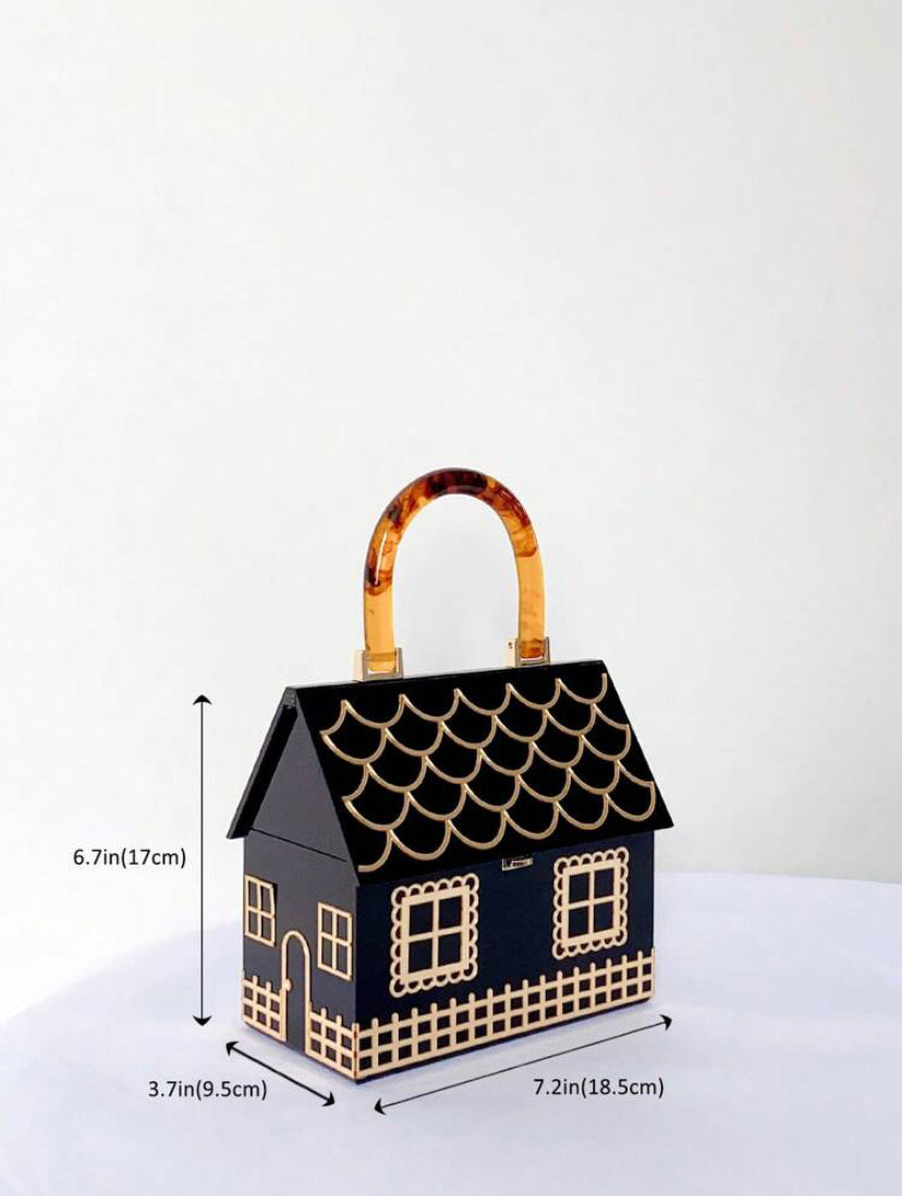 CM-BGS001141 Women Trendy Seoul Style House-Shaped Top Handle Handbag With Flip Cover