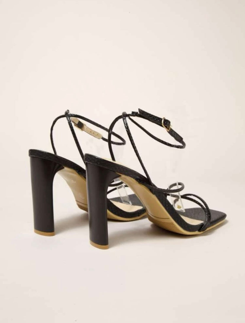CM-SHS987180 Women Seoul Style Chunky Heels Peep Toe Strappy Sandals With Buckle - Black