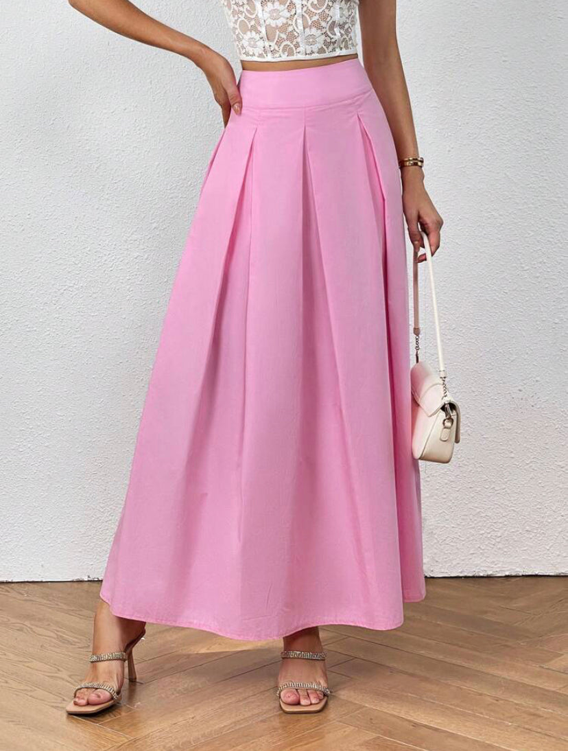 CM-BS443665 Women Casual Seoul Style High Waist Fold Pleated Detail Skirt - Pink