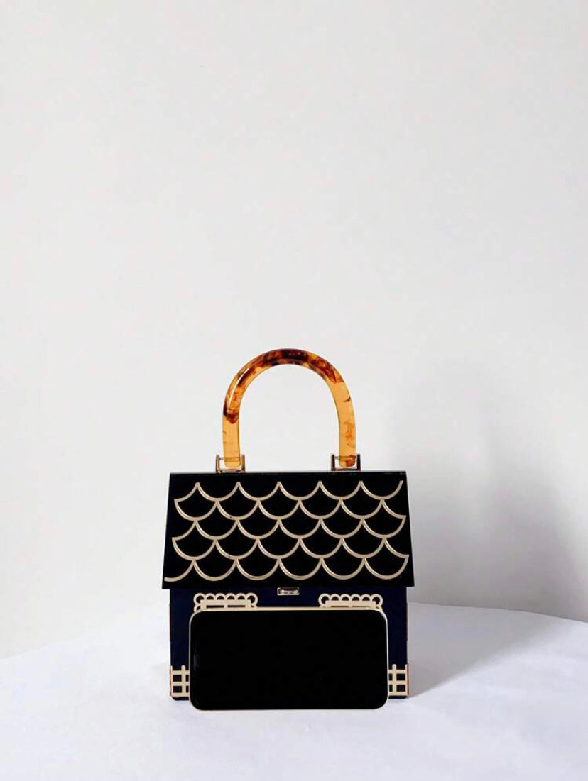 CM-BGS001141 Women Trendy Seoul Style House-Shaped Top Handle Handbag With Flip Cover