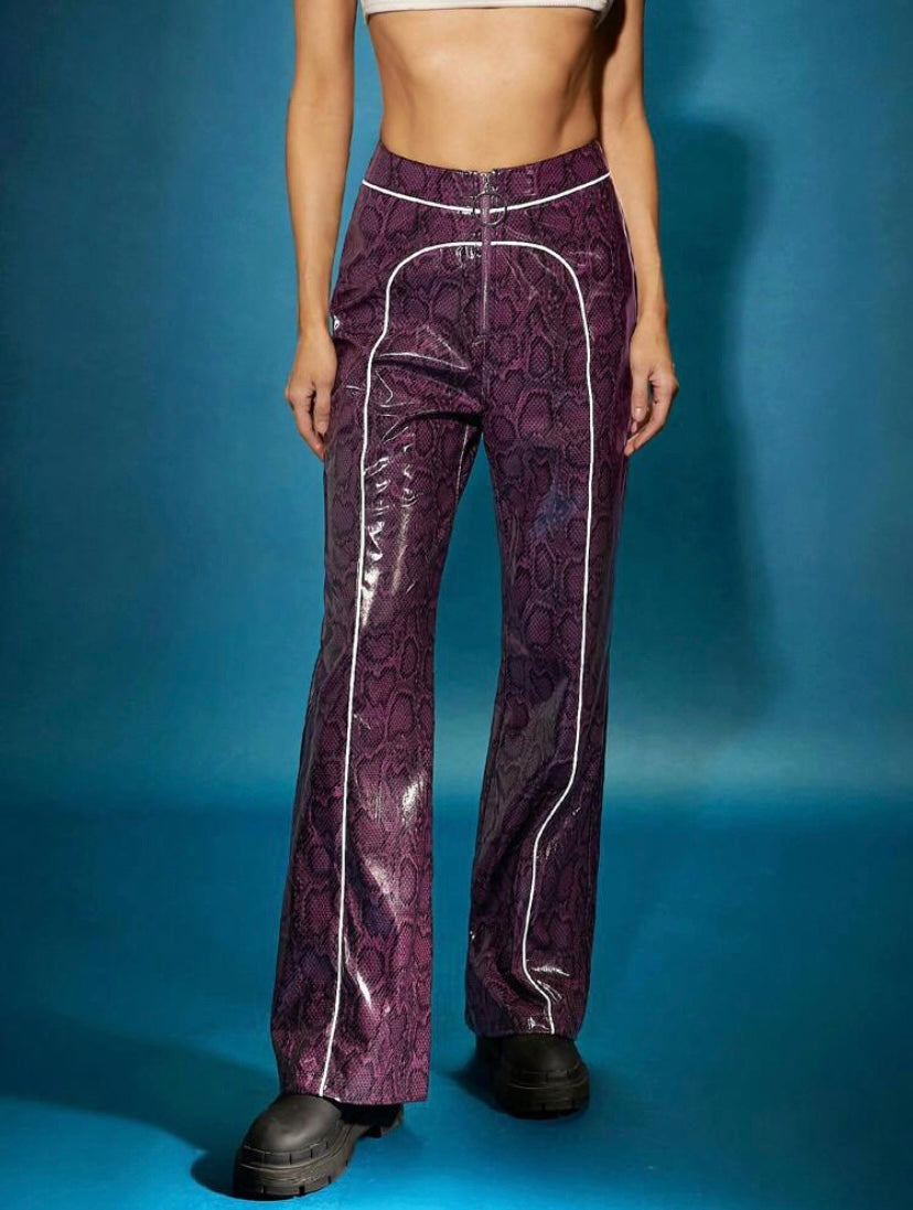 CM-DS729260 Women Elegant Seoul Style Contrast Binding Wide Leg Pants - Purple