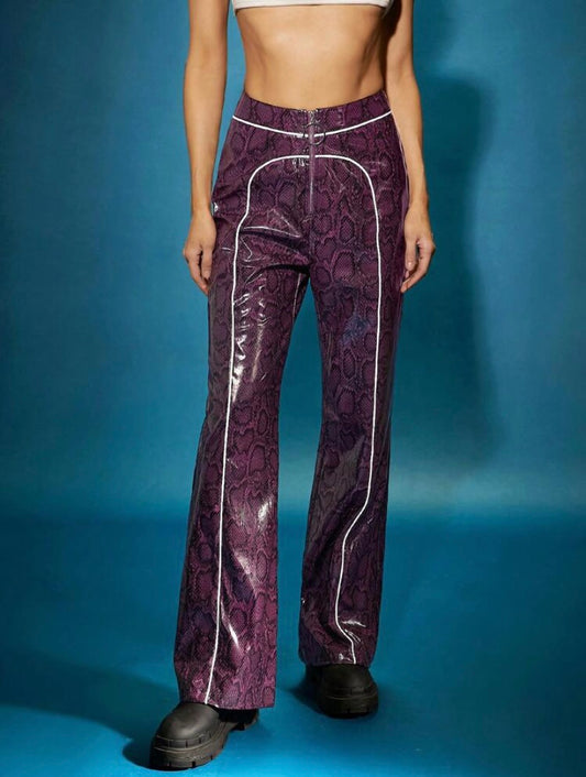 CM-DS729260 Women Elegant Seoul Style Contrast Binding Wide Leg Pants - Purple