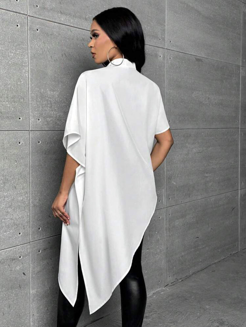 CM-TS399985 Women Casual Seoul Style Solid Asymmetrical Hem Button Front Shirt