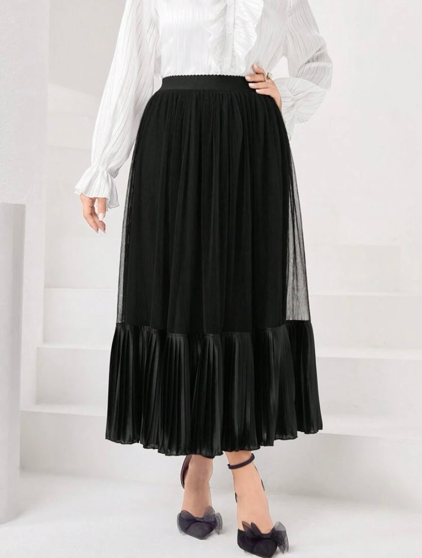 CM-BS610171 Women Elegant Seoul Style High Waist Ruffle Hem Mesh Skirt - Black