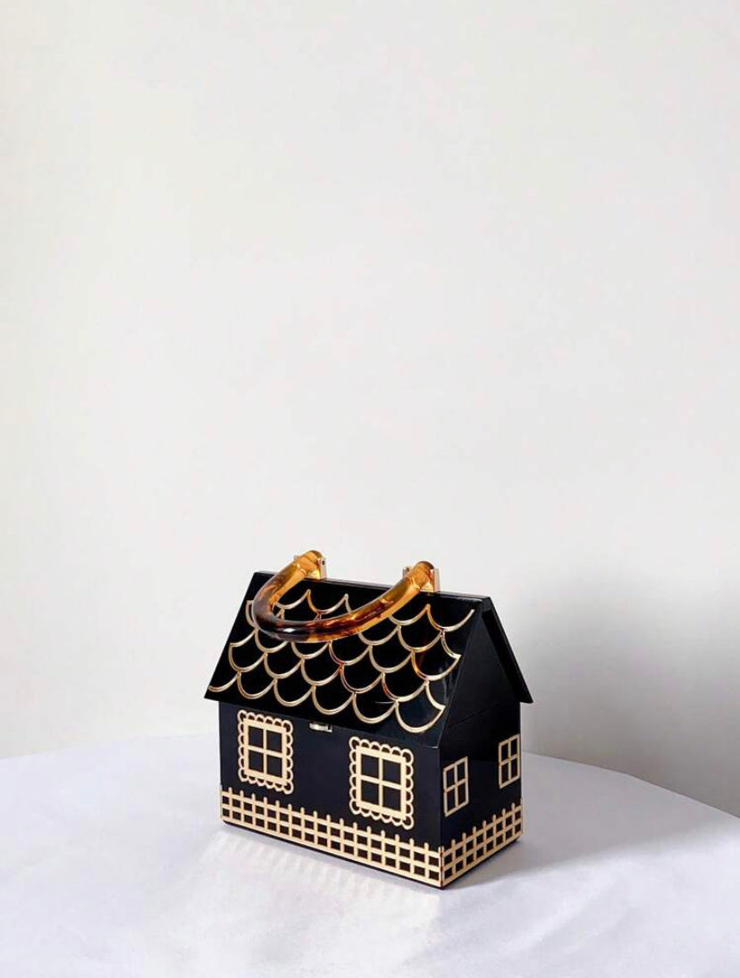 CM-BGS001141 Women Trendy Seoul Style House-Shaped Top Handle Handbag With Flip Cover
