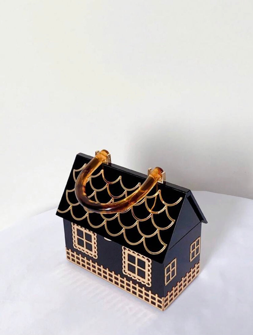 CM-BGS001141 Women Trendy Seoul Style House-Shaped Top Handle Handbag With Flip Cover