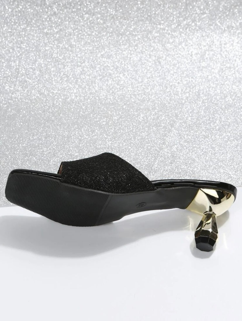 CM-SHS011560 Women Trendy Seoul Style Minimalist Sculptural Heeled Mule Sandals - Black
