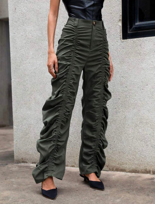 CM-BS287798 Women Trendy Bohemian Style High Waist Ruched Stacked Pants - Green