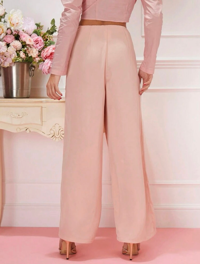 CM-BS553413 Women Elegant Seoul Style High Waist Solid Wide Leg Pants - Pink