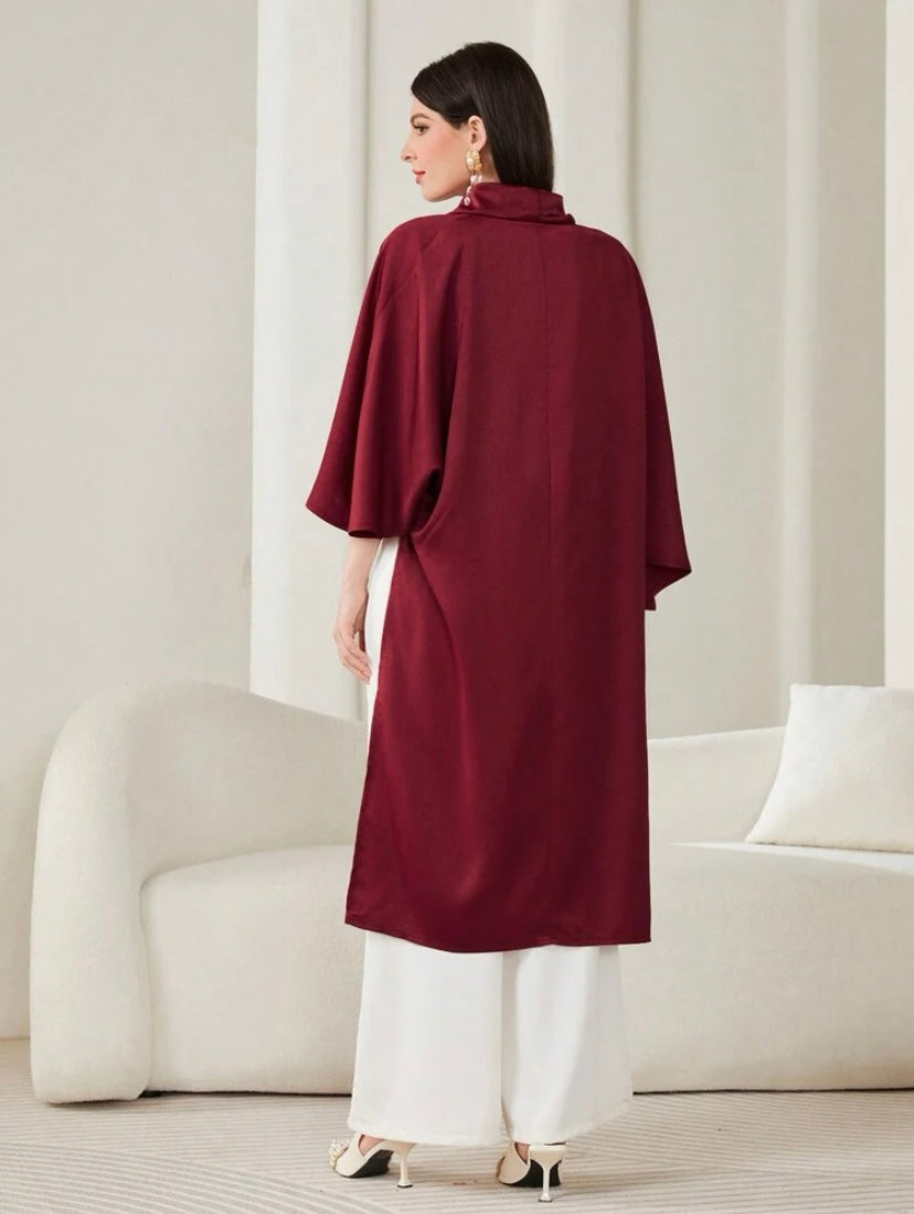 CM-TS824289 Women Elegant Seoul Style Draped Collar Asymmetrical Hem Blouse - Burgundy
