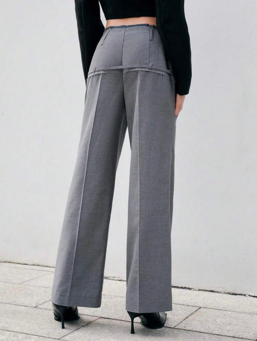 CM-BS899867 Women Elegant Seoul Style Zipper Fly Solid Straight Leg Pants - Gray