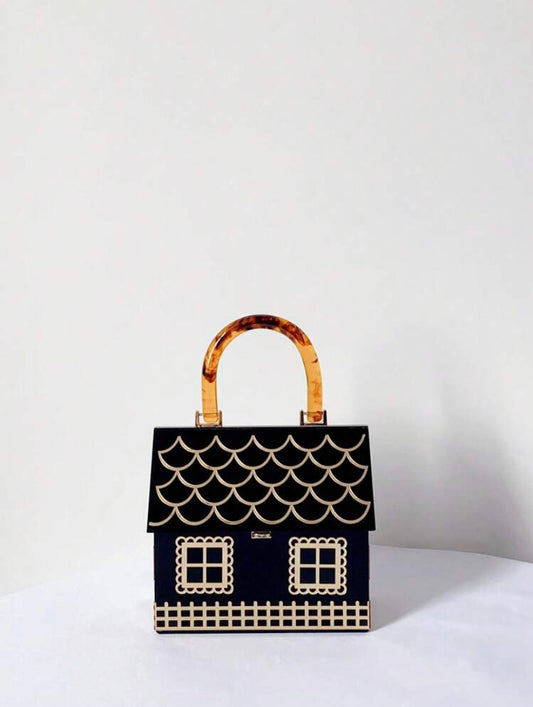 CM-BGS001141 Women Trendy Seoul Style House-Shaped Top Handle Handbag With Flip Cover