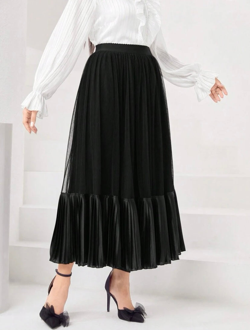 CM-BS610171 Women Elegant Seoul Style High Waist Ruffle Hem Mesh Skirt - Black