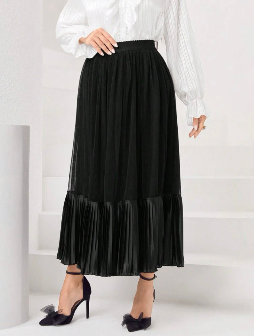 CM-BS610171 Women Elegant Seoul Style High Waist Ruffle Hem Mesh Skirt - Black