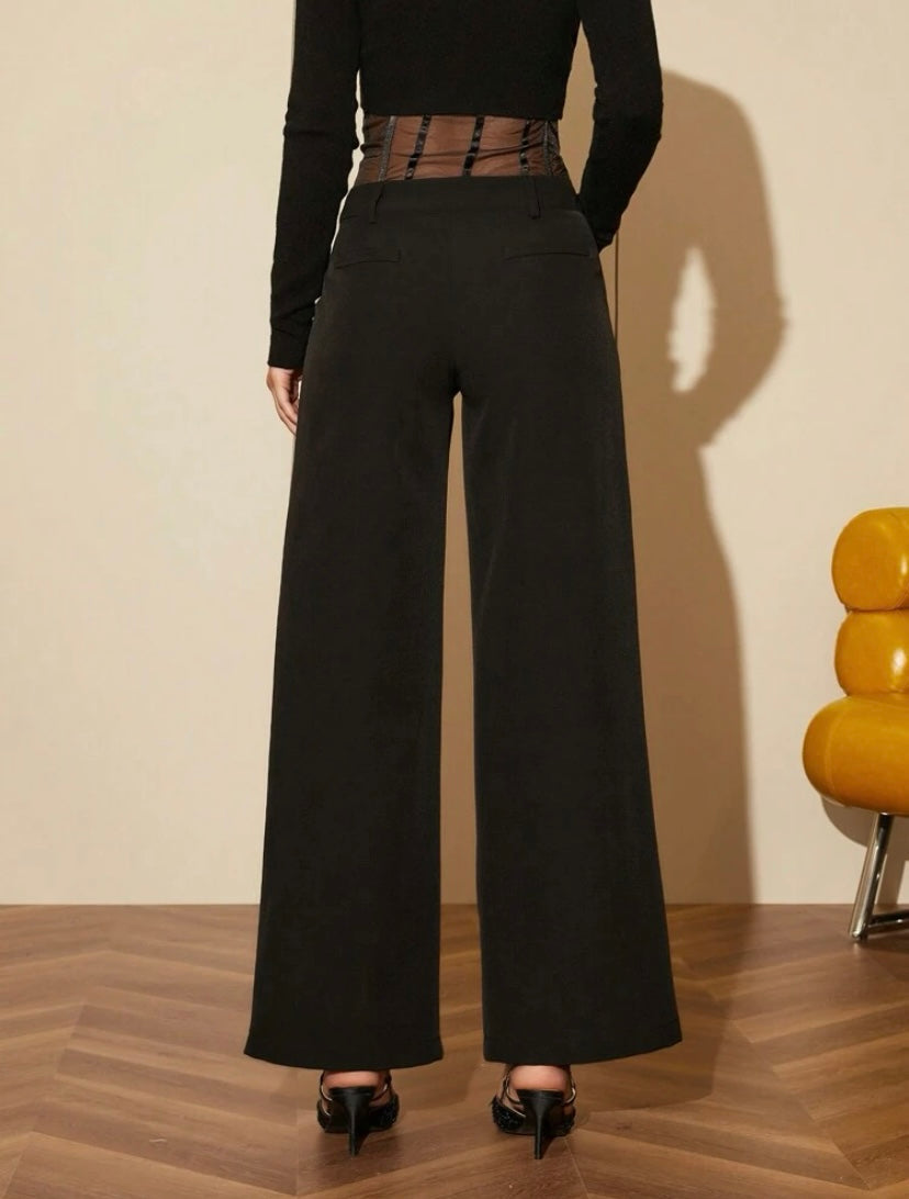 CM-BS894434 Women Elegant Seoul Style Zipper Fly Straight Leg Pants - Black