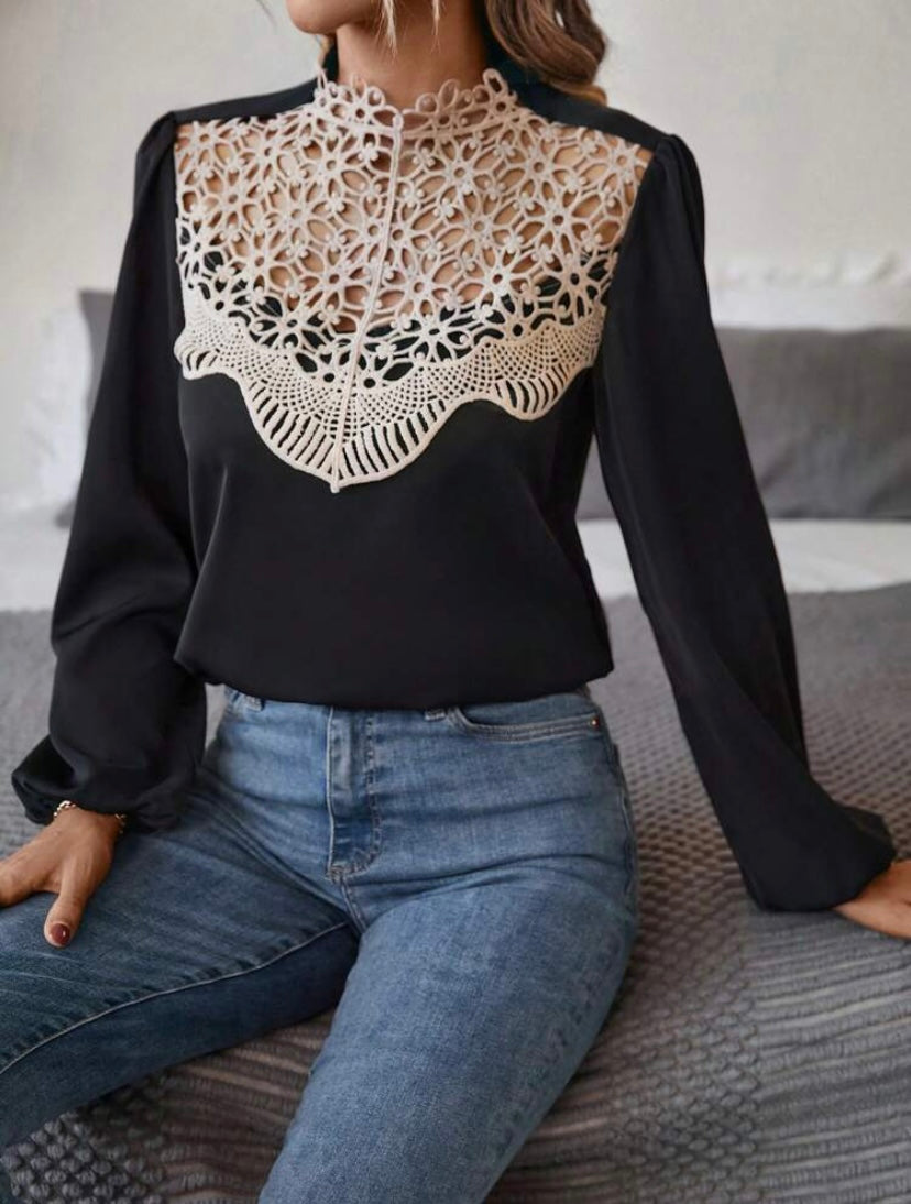 Guipure lace discount lantern sleeve sweater