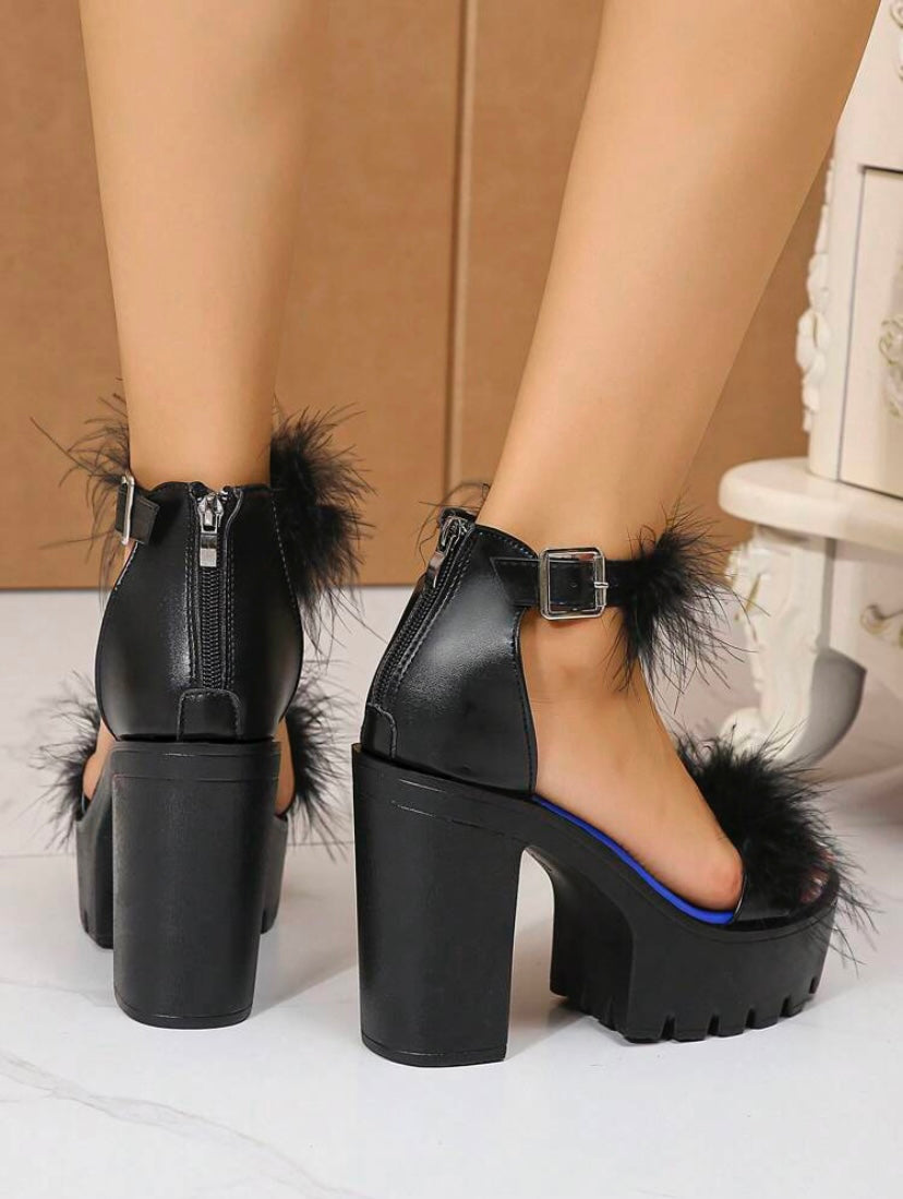 CM-SHS295707 Women Trendy Seoul Style Buckle Zipper Back Platform Chunky Heeled Sandals
