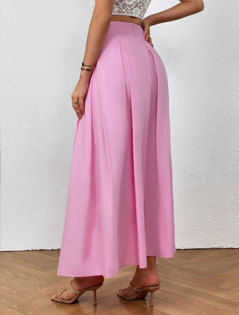 CM-BS443665 Women Casual Seoul Style High Waist Fold Pleated Detail Skirt - Pink