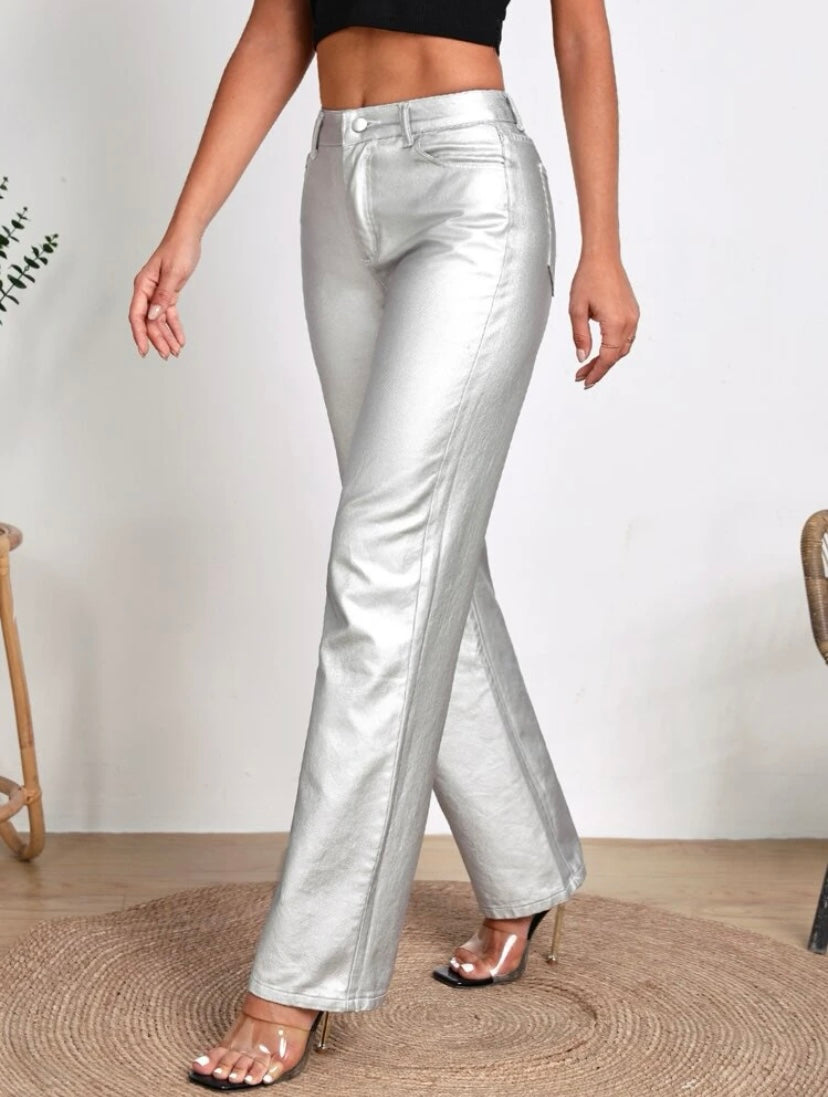 CM-BS411783 Women Elegant Seoul Style Zipper Fly Loose Straight Leg Jeans - Silver