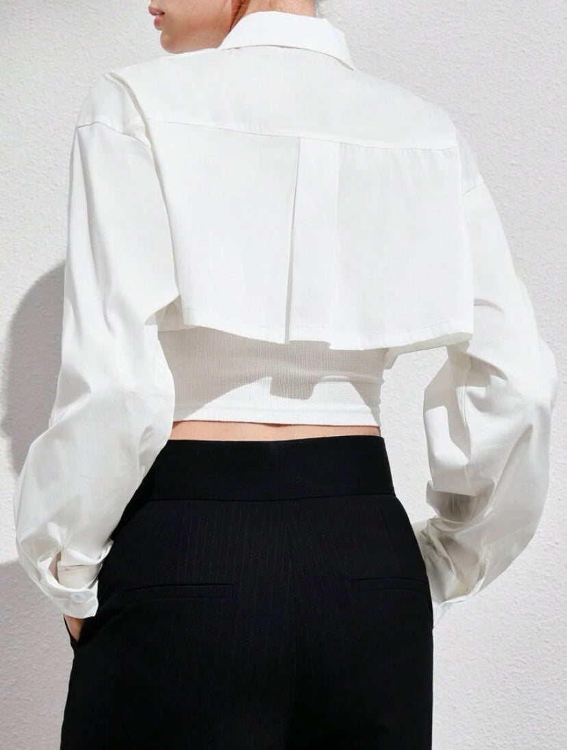 CM-TS834952 Women Elegant Seoul Style Solid Drop Shoulder Crop Top With Cami Top