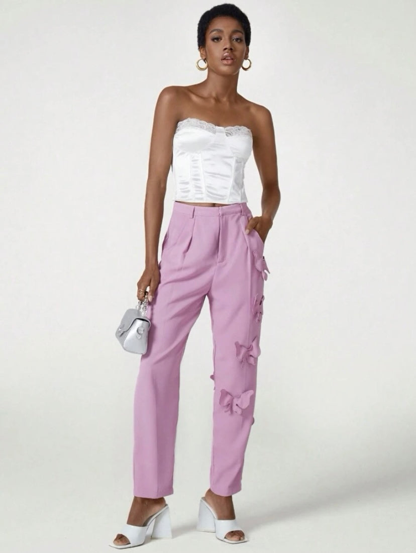 CM-BS100003 Women Elegant Seoul Style Butterfly Patchwork Long Pants - Purple