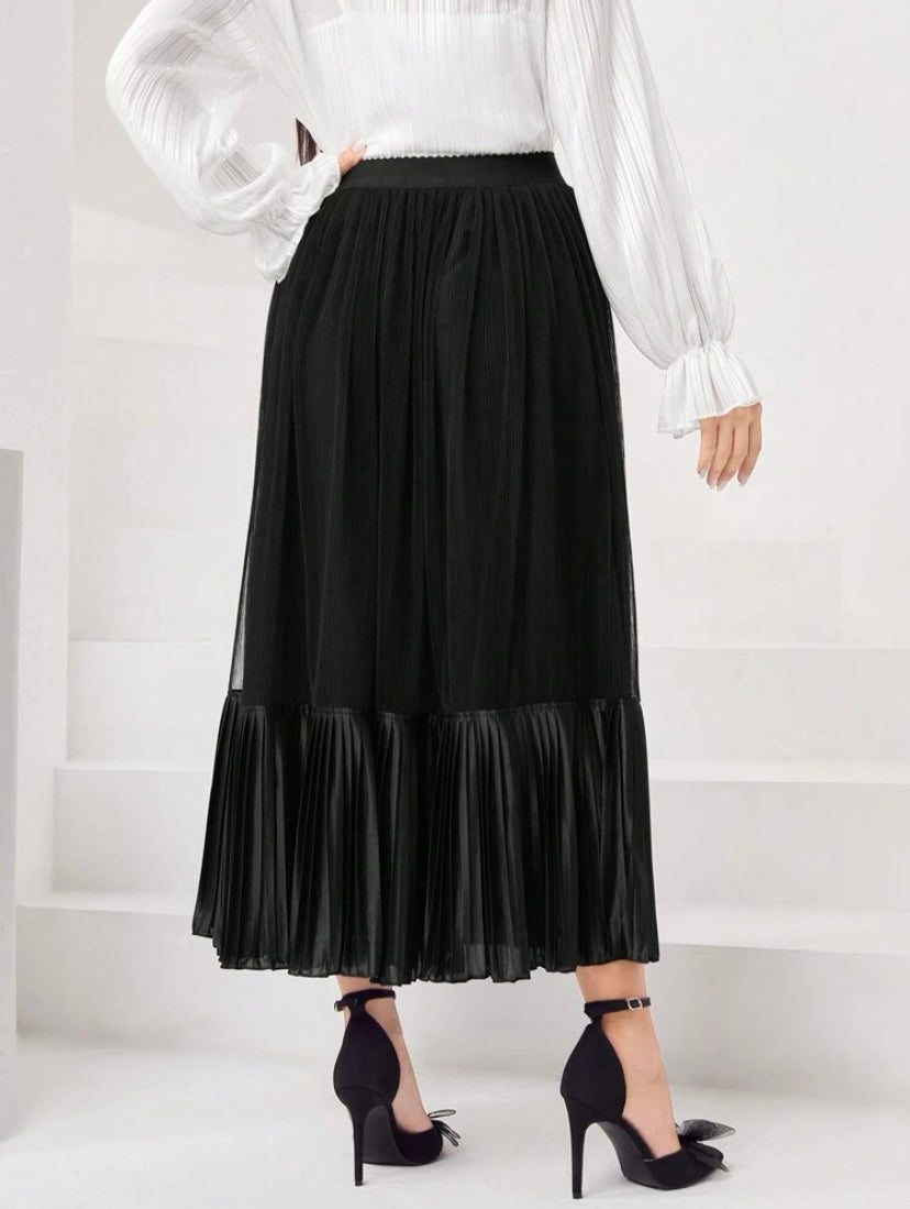 CM-BS610171 Women Elegant Seoul Style High Waist Ruffle Hem Mesh Skirt - Black