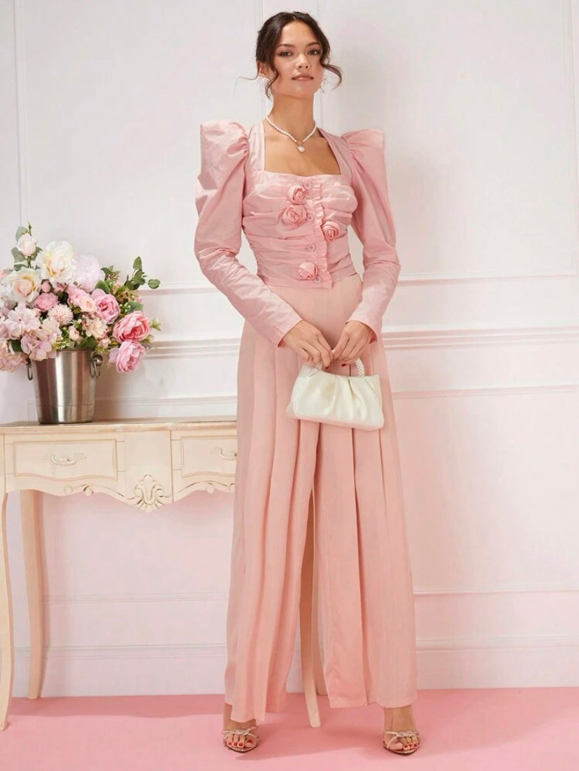 CM-BS553413 Women Elegant Seoul Style High Waist Solid Wide Leg Pants - Pink