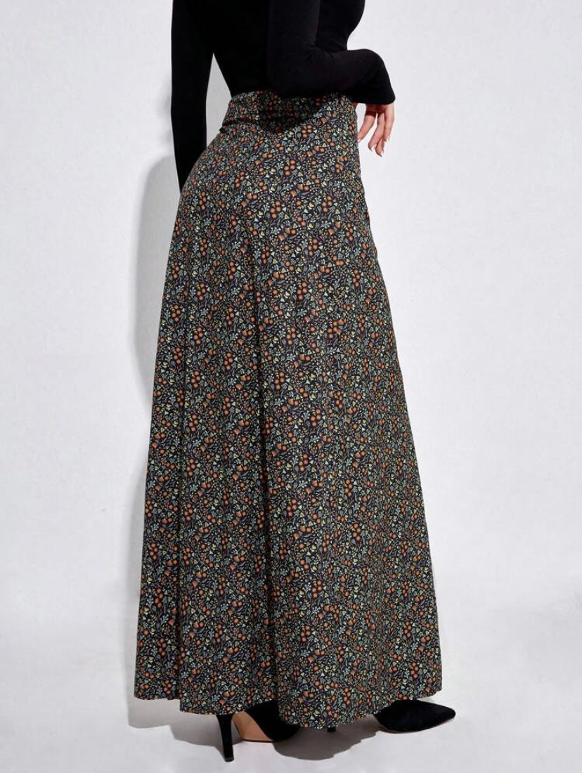 CM-BS476966 Women Trendy Bohemian Style Ditsy Floral Print Split Thigh Skirt