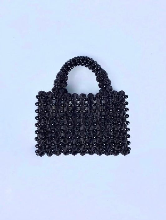 CM-BGS125585 Women Trendy Seoul Style Beaded Square Handbag With Inner Pocket - Black