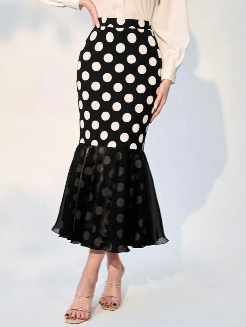 CM-BS108010 Women Elegant Seoul Style Polka Dot Mermaid Hem Skirt