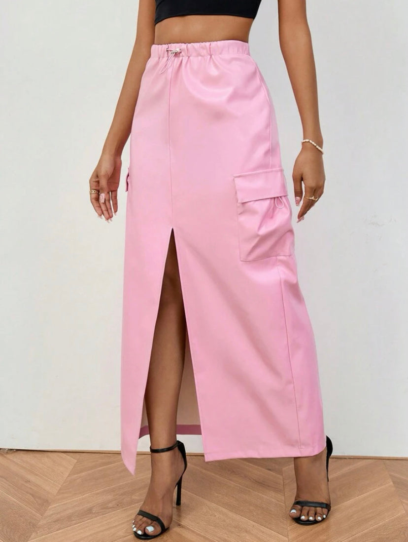 CM-BS326239 Women Casual Seoul Style Flap Pocket Split Thigh Flap Pocket Side Cargo Skirt