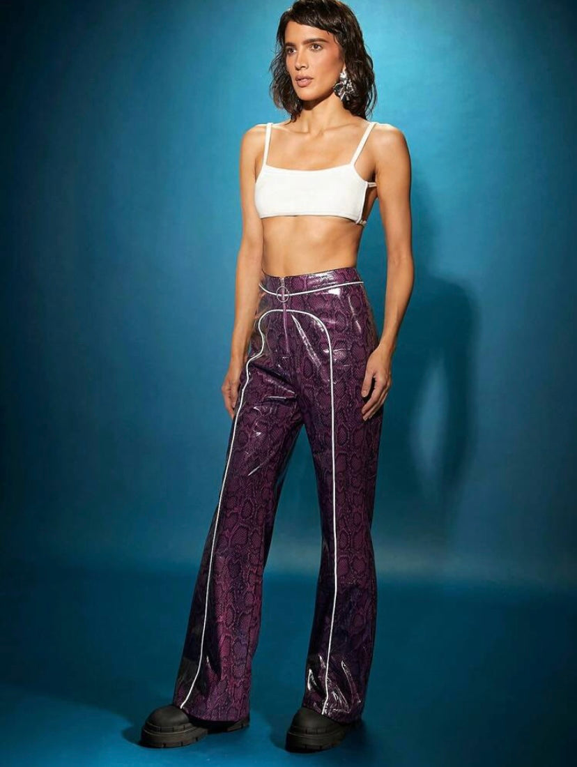 CM-DS729260 Women Elegant Seoul Style Contrast Binding Wide Leg Pants - Purple
