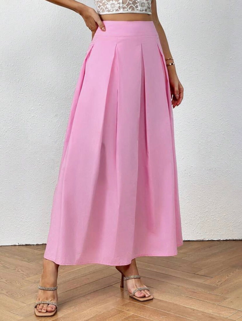 CM-BS443665 Women Casual Seoul Style High Waist Fold Pleated Detail Skirt - Pink