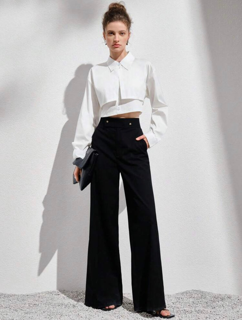 CM-TS834952 Women Elegant Seoul Style Solid Drop Shoulder Crop Top With Cami Top
