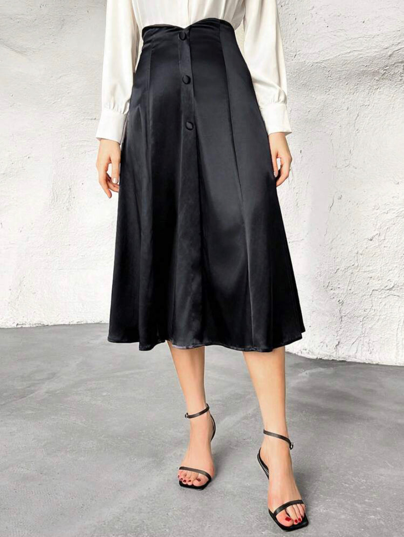 CM-BS639959 Women Elegant Seoul Style High Waist Button Front Skirt - Black