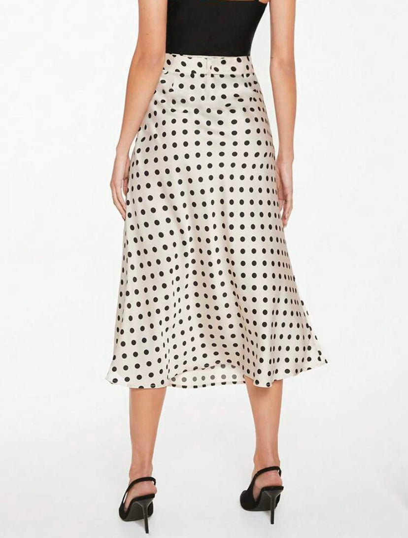 CM-BS744044 Women Elegant Seoul Style High Waist Polka Dot Print Belted Skirt