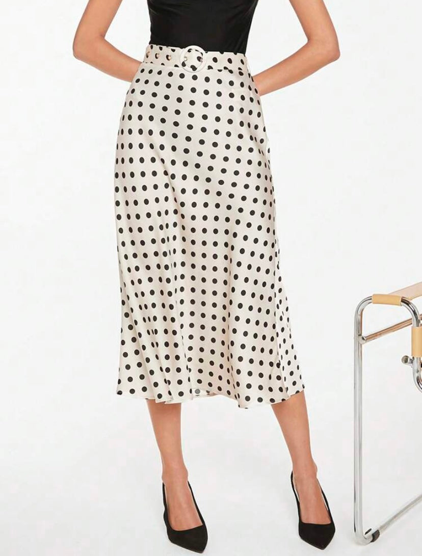 CM-BS744044 Women Elegant Seoul Style High Waist Polka Dot Print Belted Skirt