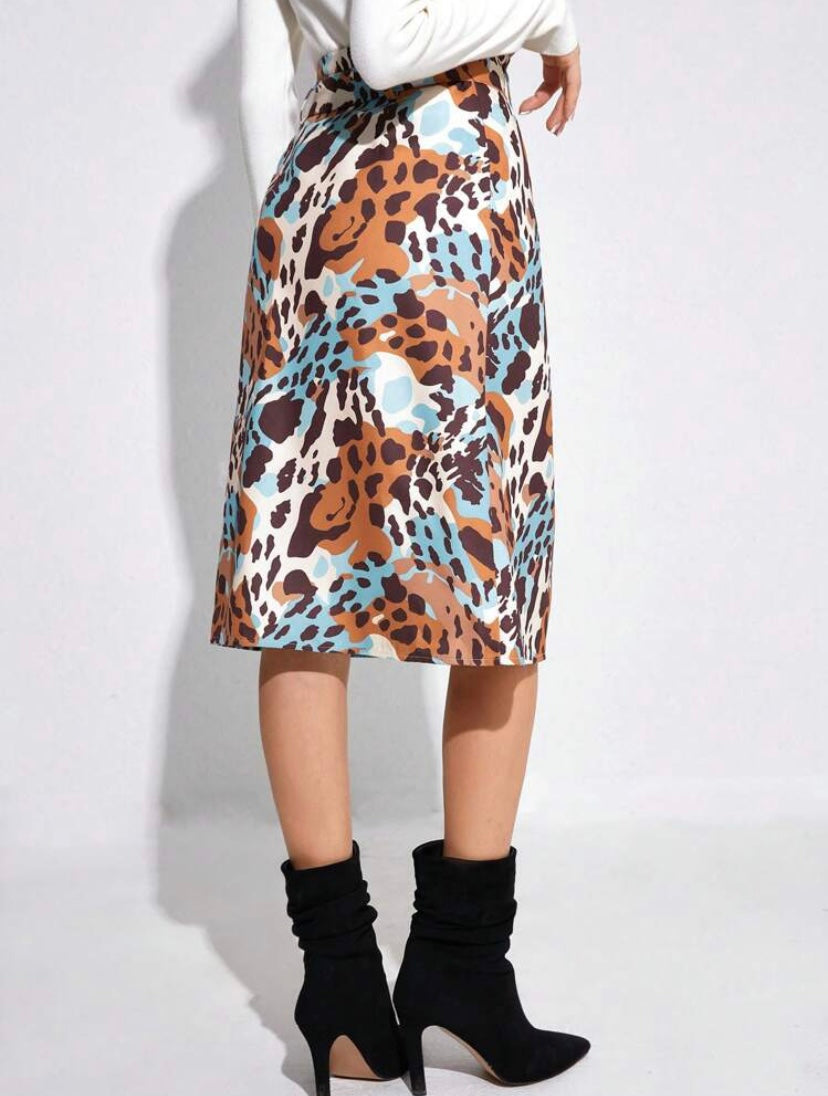 CM-BS512521 Women Causal Seoul Style High Waist Allover Print Belted Skirt