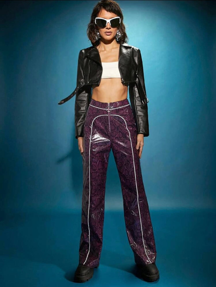 CM-DS729260 Women Elegant Seoul Style Contrast Binding Wide Leg Pants - Purple