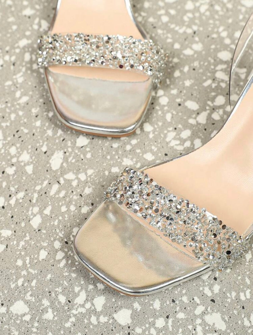 CM-SHS653580 Women Trendy Seoul Style Transparent Crystal Open Toe Ankle Strap Heels